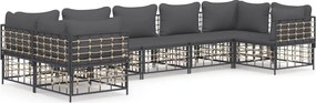 vidaXL 7 részes antracitszürke polyrattan kerti ülőgarnitúra párnákkal