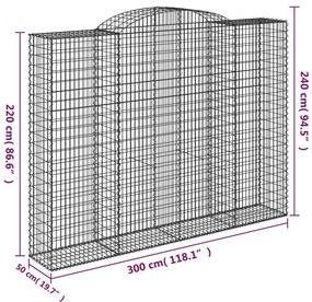 4 db íves horganyzott vas gabion kosár 300x50x220/240 cm