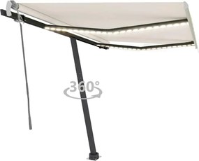 vidaXL krémszínű kézzel kihúzható LED-es napellenző 350 x 250 cm