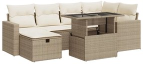 vidaXL 7 részes bézs polyrattan kerti ülőgarnitúra párnákkal