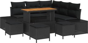 vidaXL Kerti Kanapé Szett párnával tárolóval 9 pcs Fekete Poli rattan