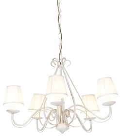 Csillár fehér, hullámos krémszínű lámpabúrával, 5-lámpás - Giuseppe