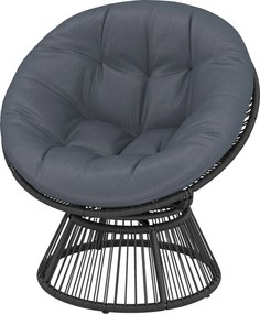 Outsunny 360° forgatható Papasan fotel – kerek polyrattan pihenő párnával, acél váz, szürke | Aosom