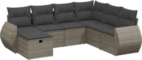 vidaXL 7 részes szürke polyrattan kerti ülőgarnitúra párnákkal