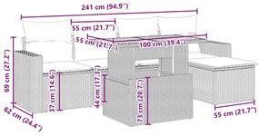 6 részes bézs polyrattan kerti ülőgarnitúra párnával