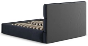 Sötétkék kárpitozott ágyneműtartós franciaágy ágyráccsal 160x200 cm Libera – Windsor &amp; Co Sofas