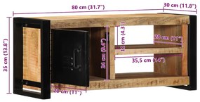tömör nyers mangófa TV-szekrény 80x30x35 cm