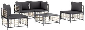 5 részes antracitszürke polyrattan kerti ülőgarnitúra párnákkal