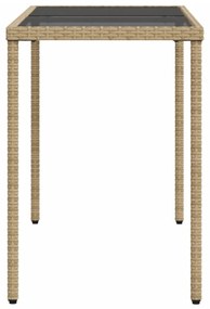 bézs polyrattan üveglapos kerti asztal 115x54x74 cm