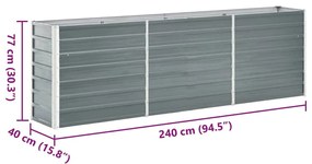 szürke horganyzott acél kerti magaságyás 240 x 40 x 77 cm