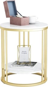 Dohányzóasztal Fehér Márvány Glamour Nappali Arany Kerek Glamour Loft