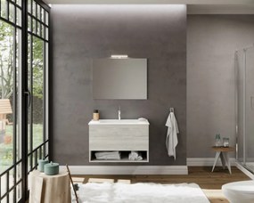 Oslo 80cm-es fiókos fürdőszobaszekrény szürke tölgy + mosdó