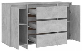 betonszürke szerelt fa tálalószekrény 3 fiókkal 120x41x75 cm