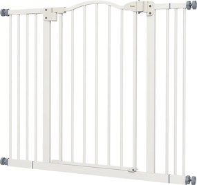 PawHut Bővíthető Kutya Biztonsági Rács 74-100 cm Ajtókhoz és Lépcsőkhöz 2 Bővítéssel 7/14 cm, Nyomásos Rögzítés, Dupla Zár, Fehér | Aosom