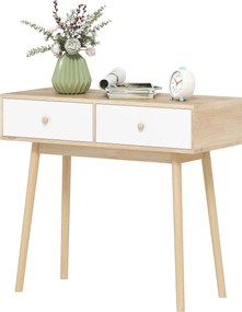 HOMCOM Keskeny Konzol Asztal Előszobai Konzol Asztal Kanapé Asztal 2 Fiókkal Modern Stílus Előszobához, Nappaliba, Hálószobába Tölgy színben | Aosom