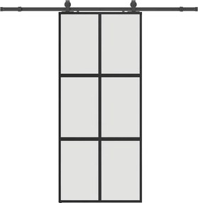 vidaXL fekete edzett üveg tolóajtó fémszerelék szettel 90x205 cm