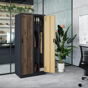 Pléh öltözőszekrény talpazaton, kétmodulos, polccal és köztes fallal KACPER, 800 x 1800 x 500 mm, Eco Design: antracit/ dió