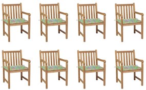 vidaXL 8 db tömör tíkfa kerti szék levélmintás párnával