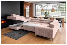 Rózsaszín kinyitható-tárolóhelyes sarokkanapé (bal oldali-U alakú) Louis – ELTAP