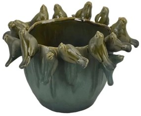 Kerámia nagy Kaspó kerek 3D madarakkal 29x29x19,5 cm