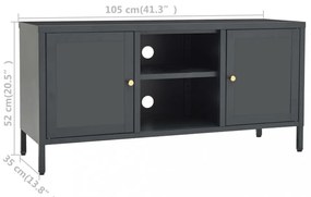 antracitszürke acél és üveg TV-szekrény 105 x 35 x 52 cm