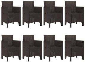9 Darabos Kerti Étkezőszett Barna Poli Rattan