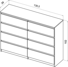 Komód 140 cm, 8 fiókkal, kasmír színben SIMPLE