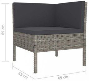 10 részes szürke polyrattan kerti bútorszett párnákkal