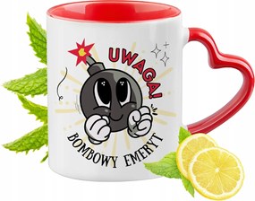 Piros bögre szív alakú füllel nyugdíjasoknak ajándékba