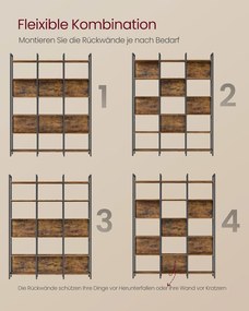 VASAGLE könyvespolc, állópolc 6 nyitott polcszinttel 24x128x187,1 cm, vintage barna–tintafekete