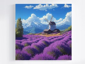Poszter Tájkép Hegyek Mező Levendula Szélmalom 40x40