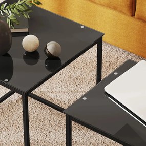 HOMCOM Dohányzóasztal 2 db-os kisasztal szett, modern dizájn, rakásolható, üvegasztal, fekete