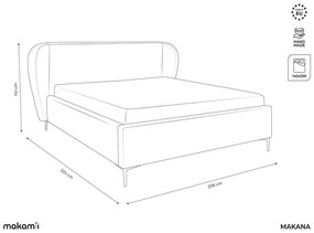 Világosszürke kárpitozott franciaágy ágyráccsal 140x200 cm Makana – Makamii