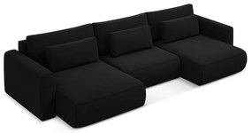 Fekete bársony kinyitható-tárolóhelyes (U alakú) sarokkanapé Kapua – Makamii