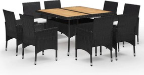 vidaXL 9 részes fekete polyrattan és akácfa kerti étkezőgarnitúra