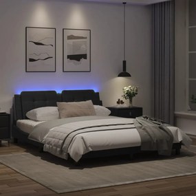 fekete műbőr ágykeret LED-világítással 160 x 200 cm
