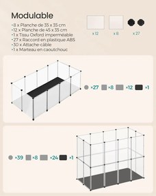 Kisállattartó ketrec, kisállatkifutó padlóval és vízálló kivehető szőnyeggel 143 x 73 x 46 cm