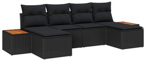 vidaXL Kerti Kanapé Szett párnával 6 pcs Fekete Poly Rattan