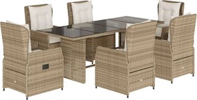 vidaXL 7 részes bézs polyrattan kerti étkezőgarnitúra párnákkal