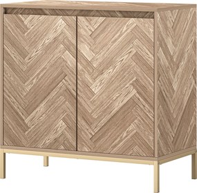 HOMCOM Skandináv Stílusú Tárolószekrény 2 Chevron Ajtóval, Állítható Polccal és Acél Lábakkal, Tárolószekrény Nappaliba, Étkezőbe, mérete: 78 x 40 x 7
