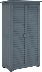 Outsunny Fa Szekrény 0.31 m² 87x46.5x160 cm Kültéri Fa Szekrény 2 Ajtóval és 2 Belső Polccal Teraszra Szürke | Aosom