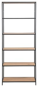 Fekete-natúr színű polcos állvány tölgyfa dekorral 77x185 cm Seaford – Actona