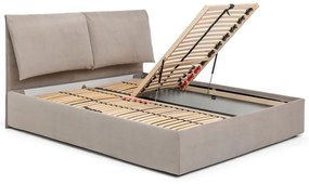 Szürkésbarna kárpitozott ágyneműtartós franciaágy ágyráccsal 160x200 cm Thessa Pillow – Bonami Selection