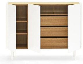 Fehér alacsony komód tölgyfa dekorral 110x85 cm Arista – Teulat