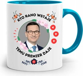 Kék Politikus Bögre Mateusz Morawiecki Miniszterelnök fényképes nyomtatással