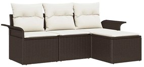 vidaXL Kerti Kanapé Szett párnával tárolóval 4 pcs Barna Poli rattan