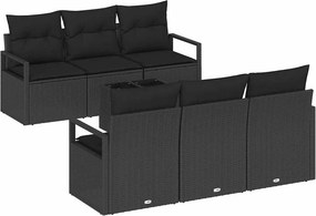 vidaXL Kerti Kanapé Szett párnával tárolóval 7 pcs Fekete polirattan