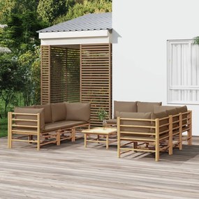 9 részes bambusz kerti ülőgarnitúra tópszínű párnákkal