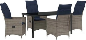 vidaXL Asztal és szék szett párnával 5 pcs Szürke PE Rattan