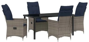 vidaXL Asztal és szék szett párnával 5 pcs Szürke PE Rattan
